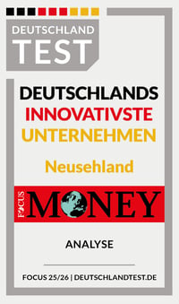 Siegel „Deutschlandtest Innovativste Unternehmen 2026" für Neusehland von Focus Money