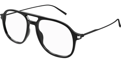 Schwarze Aviator-Brille mit klaren Gläsern und dünnen Metallbügeln.