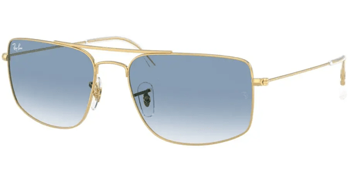 Ray-Ban Sonnenbrille mit goldenem Metallrahmen und hellblauen Verlaufsgläsern.
