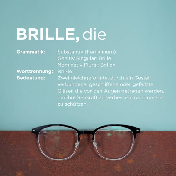 Illustration einer Brille mit Erläuterung ihrer Bedeutung und Funktion